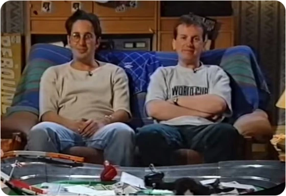 Baddiel and Skinner on the Fantasy Football League set