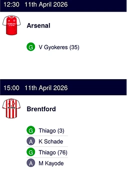 Live fixtures - Arsenal and Brentford